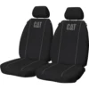 Caterpillar Poly Canvas Seat Covers Black/Grey Adjustable Headrests Size 30 Front Pair Airbag Compatible