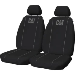 Caterpillar Poly Canvas Seat Covers Black/Grey Adjustable Headrests Size 30 Front Pair Airbag Compatible
