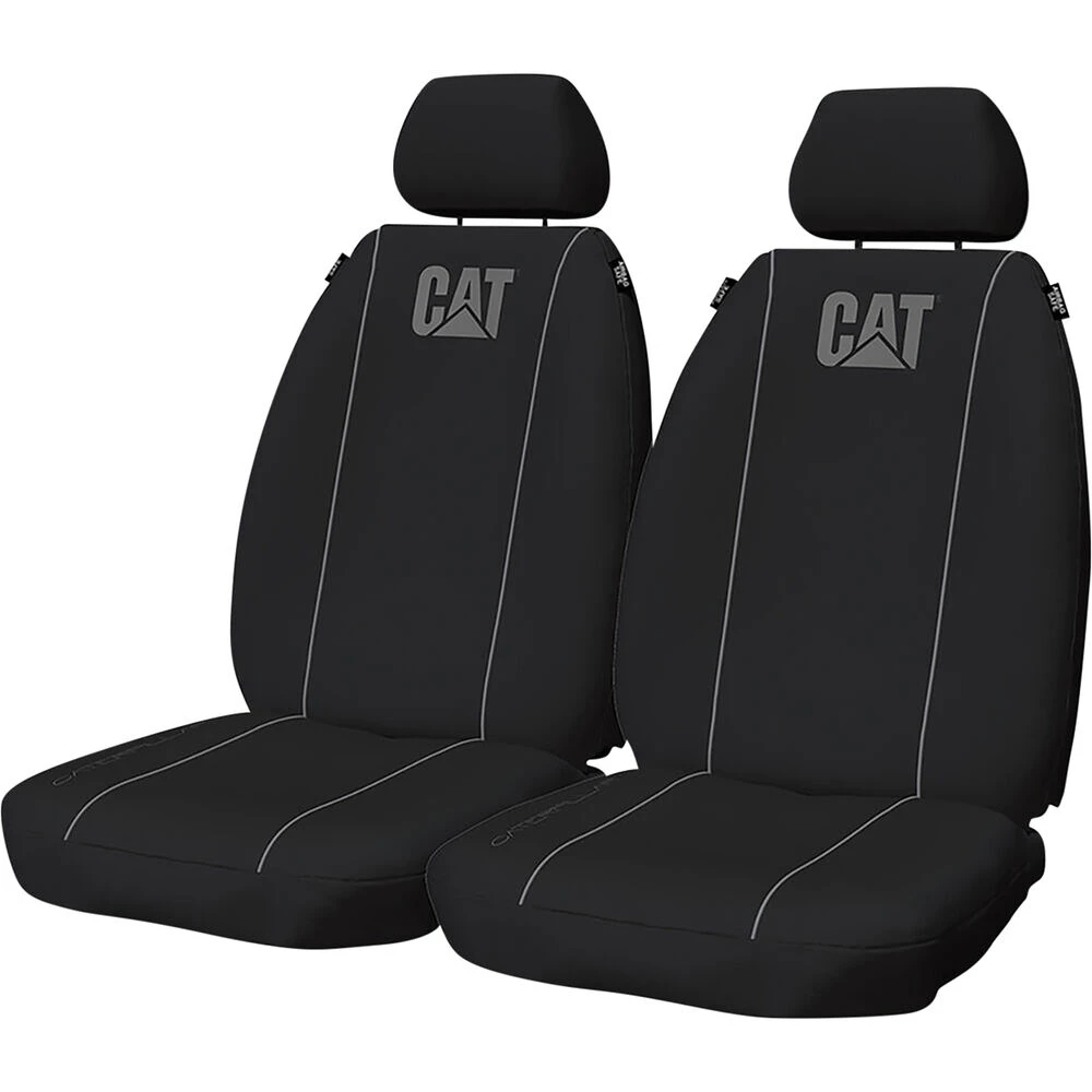 Caterpillar Poly Canvas Seat Covers Black/Grey Adjustable Headrests Size 30 Front Pair Airbag Compatible 3 Caterpillar Poly Canvas Seat Covers Black/Grey Adjustable Headrests Size 30 Front Pair Airbag Compatible