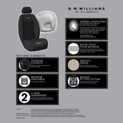 R. M. Williams R.M.Williams Woven Seat Covers Black Adjustable Headrests Size 30 Front Pair Airbag Compatible -Quad Lock Case Shop SCA 639767 01 hi res