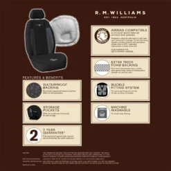 R. M. Williams R.M.Williams Suede Velour Seat Covers Black Adjustable Headrests Size 30 Front Pair Airbag Compatible -Quad Lock Case Shop SCA 639771 01 hi res