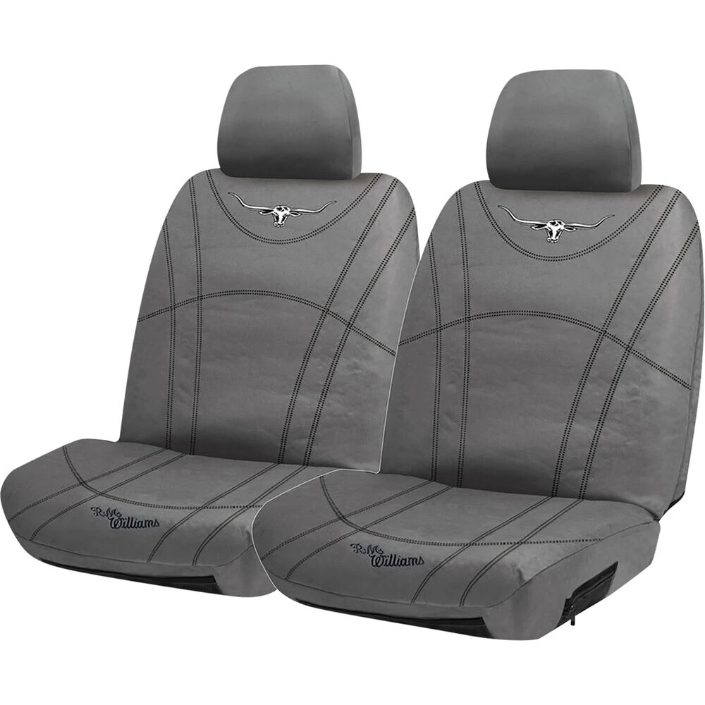 R. M. Williams R.M. Williams Canvas Seat Cover Charcoal Adjustable Headrests Size 30 Front Pair Airbag Compatible 3 R. M. Williams R.M. Williams Canvas Seat Cover Charcoal Adjustable Headrests Size 30 Front Pair Airbag Compatible