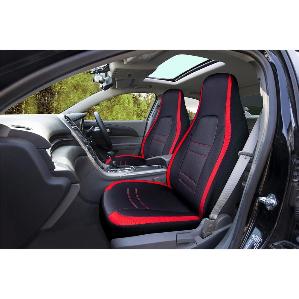 SCA Racing Leather Look & Mesh Seat Covers Black/Red Adjustable Headrests Airbag Compatible 4 SCA Racing Leather Look & Mesh Seat Covers Black/Red Adjustable Headrests Airbag Compatible - Image 2
