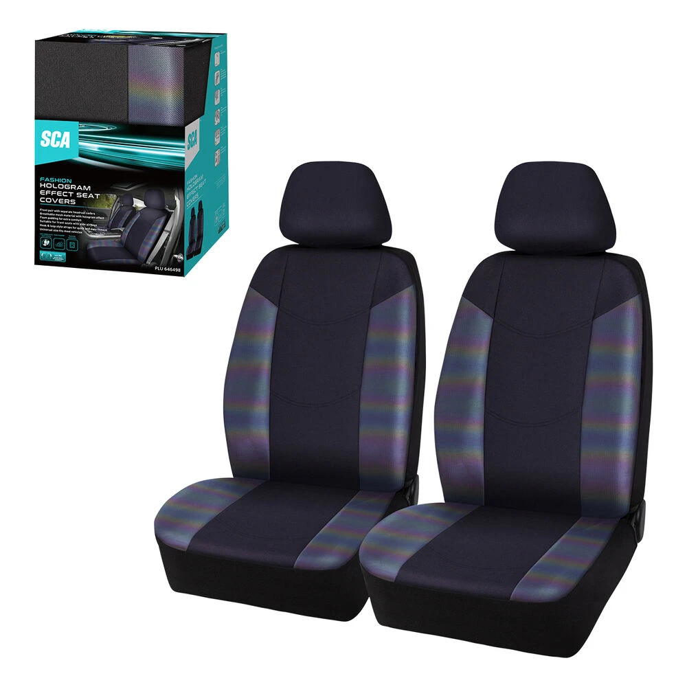 SCA Hologram Mesh Seat Covers Black Adjustable Headrests Airbag Compatible 6 SCA Hologram Mesh Seat Covers Black Adjustable Headrests Airbag Compatible - Image 4