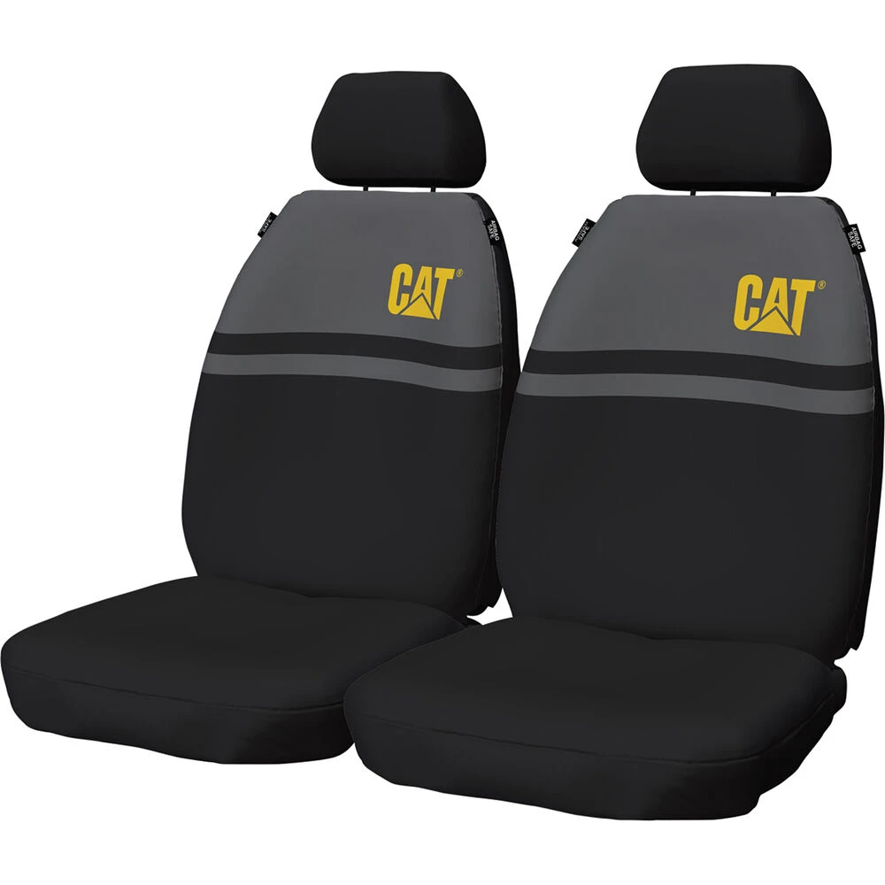 Caterpillar Poly Canvas & Neoprene Seat Covers Black/Grey Adjustable Headrests Airbag Compatible 3 Caterpillar Poly Canvas & Neoprene Seat Covers Black/Grey Adjustable Headrests Airbag Compatible