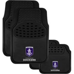 AFL Floor Mats - Fremantle, Combo Rubber/Carpet, Black, Set Of 4
