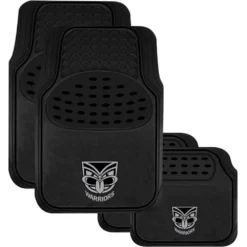 NRL Floor Mats - Warriors, Combo Rubber/Carpet, Black, Set Of 4