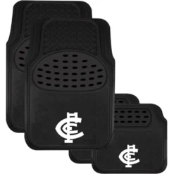AFL Floor Mats - Carlton, Combo Rubber/Carpet, Black, Set Of 4