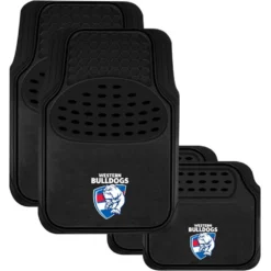 AFL Floor Mats - Bulldogs, Combo Rubber/Carpet, Black, Set Of 4