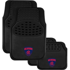 AFL Floor Mats - Melbourne Football Club, Combo Rubber/Carpet, Black, Set Of 4