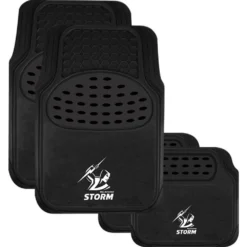 NRL Floor Mats - Storms, Combo Rubber/Carpet, Black, Set Of 4