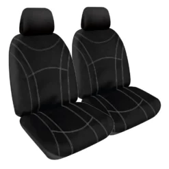 SPERLING Getaway Neoprene Ready Made Seat Covers - Front, Black/Silver Stitch, Suits Xtrail