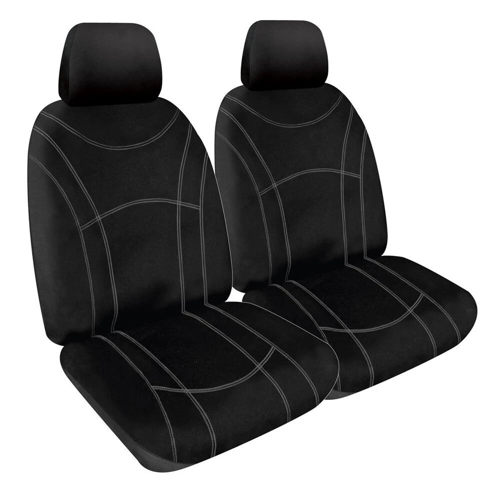 SPERLING Getaway Neoprene Ready Made Seat Covers - Front, Black/Silver Stitch, Suits Tucson 3 SPERLING Getaway Neoprene Ready Made Seat Covers - Front, Black/Silver Stitch, Suits Tucson