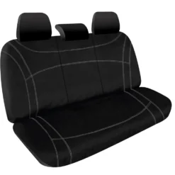 SPERLING Getaway Neoprene Ready Made Seat Covers - Rear, Black/Silver Stitch, Suits Navara
