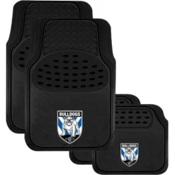 NRL Floor Mats - Bulldogs, Combo Rubber/Carpet, Black, Set Of 4