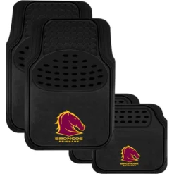 NRL Floor Mats - Broncos, Combo Rubber/Carpet, Black, Set Of 4
