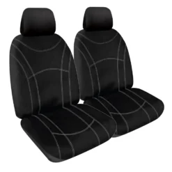 SPERLING Getaway Neoprene Ready Made Seat Covers - Front, Black/Silver Stitch, Suits Hilux